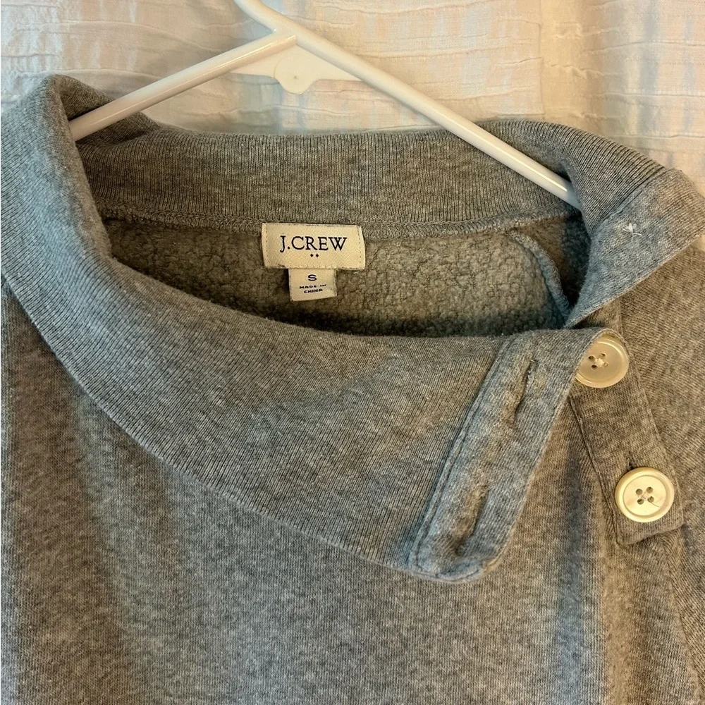 J. Crew Gray Button-Detail Cowl-Neck Sweatshirt